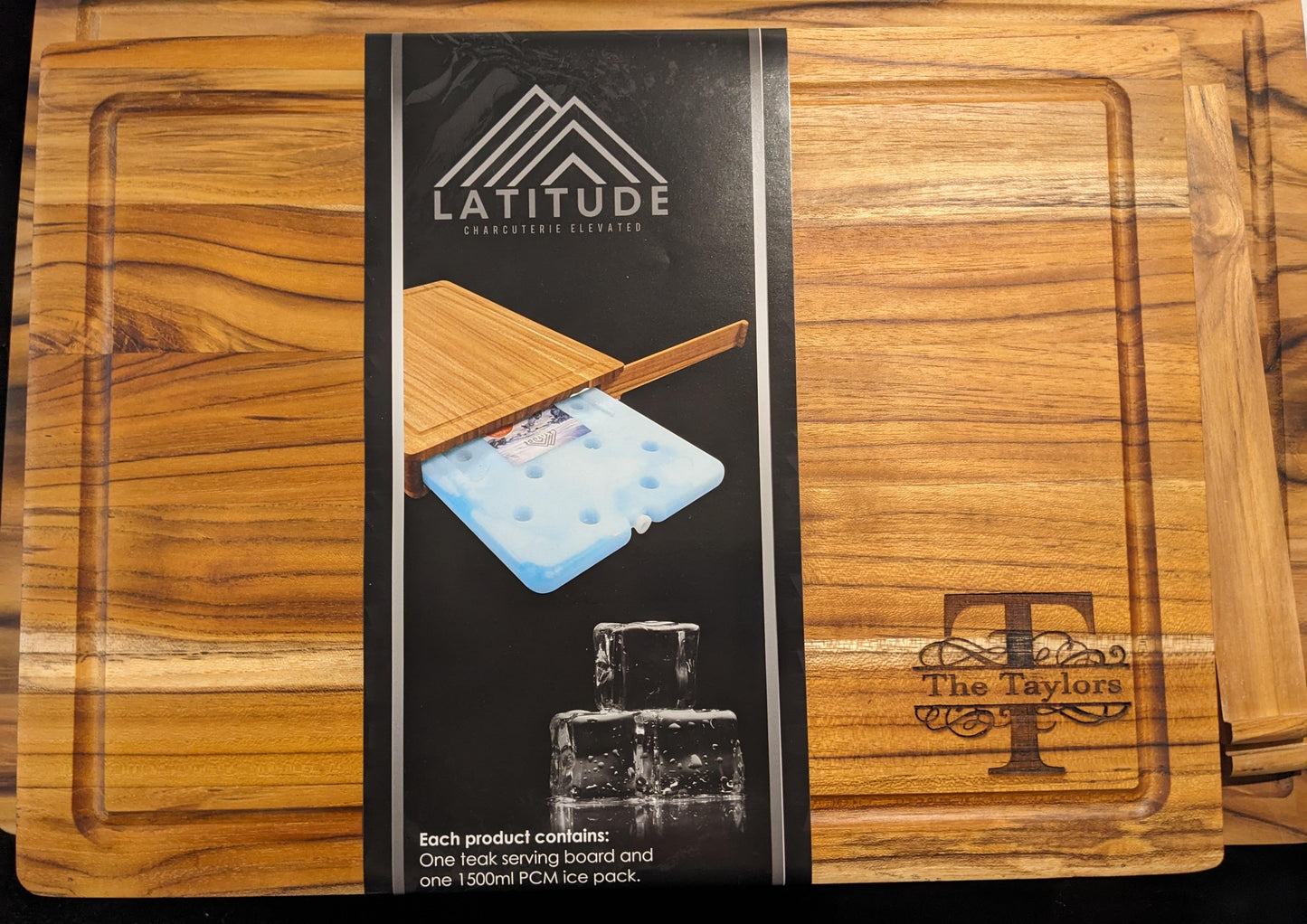 Teak Latitude Board 15x11.5in with Personalized Engraving (+$25). Estimated delivery 2-3 weeks.