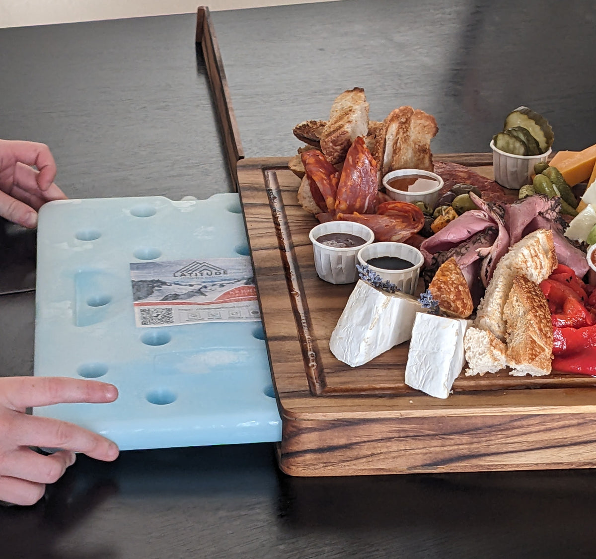 Latitude Board - Teak Charcuterie Board with Insertable Ice Pack